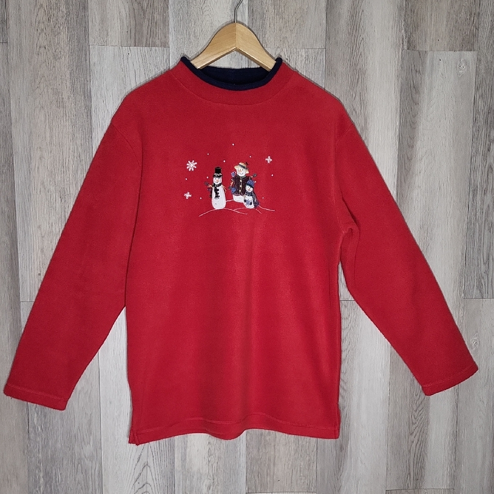 C&B Sport Croft & Barrow Womens M Vintage Fleece Sweatshirt Embroidered Snowman‎